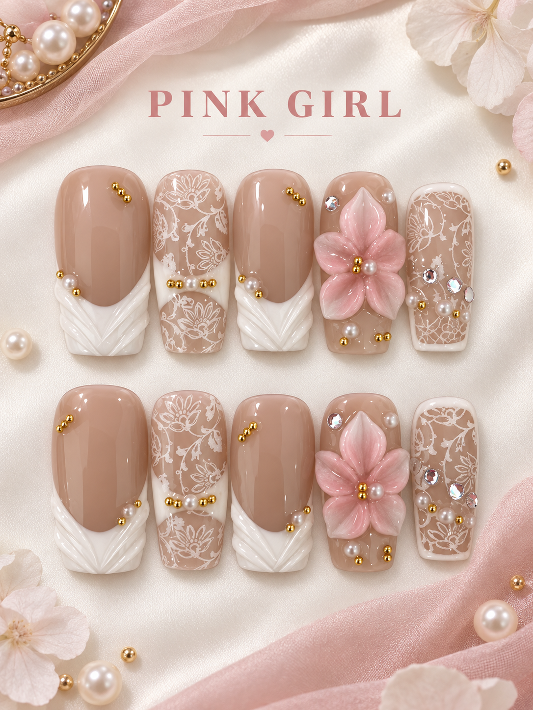 Blush Blossom Lace Press-On Nails