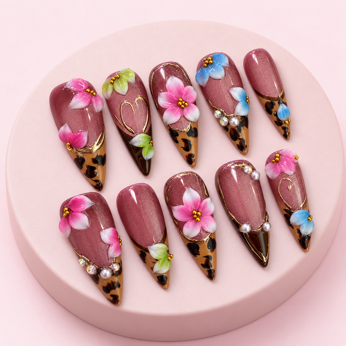 Mauve Wildflower Leopard Press-On Nails