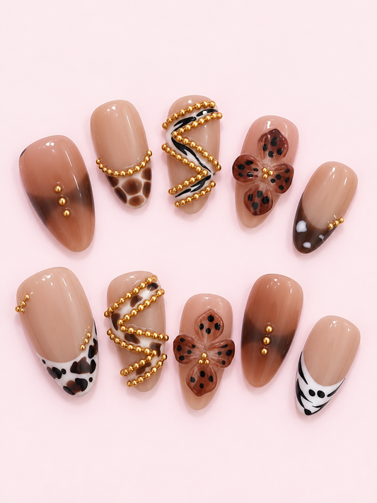 Mocha Leopard Butterfly Press-On Nails