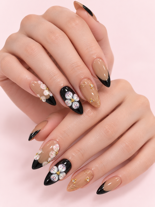 Blossom Black French Tip Press-On Nails