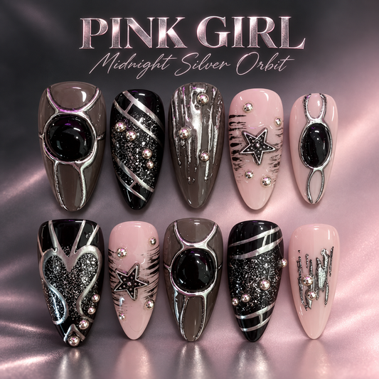 Midnight Silver Orbit Press-On Nails