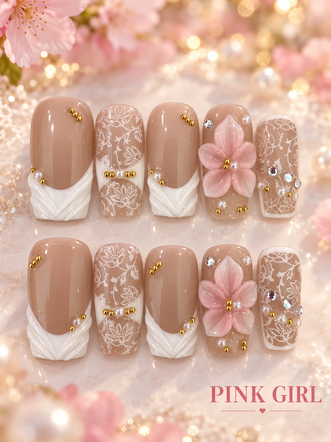 Blush Blossom Lace Press-On Nails