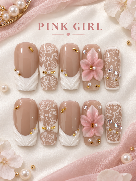 Blush Blossom Lace Press-On Nails