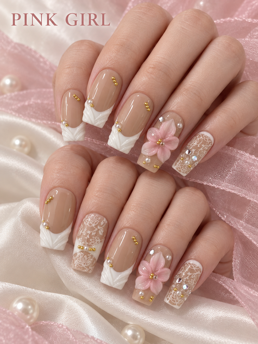 Blush Blossom Lace Press-On Nails