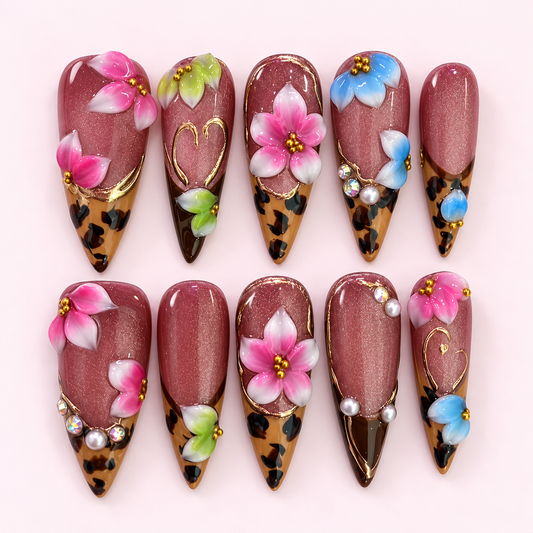 Mauve Wildflower Leopard Press-On Nails