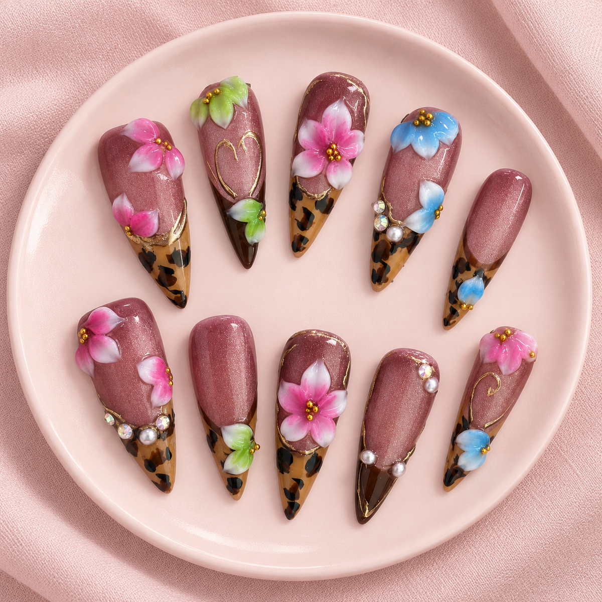 Mauve Wildflower Leopard Press-On Nails