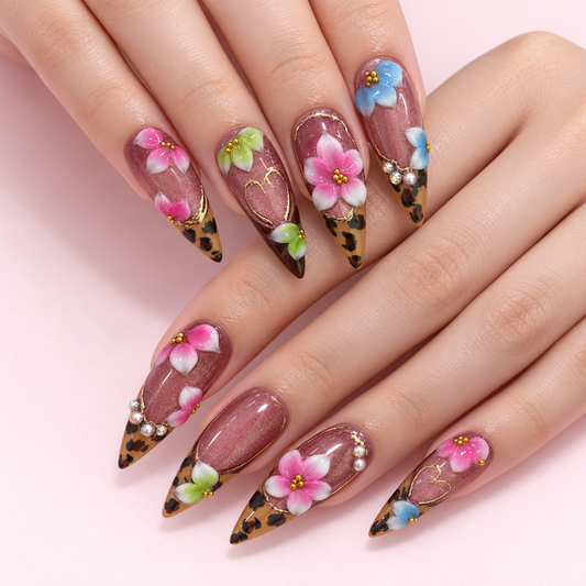 Mauve Wildflower Leopard Press-On Nails