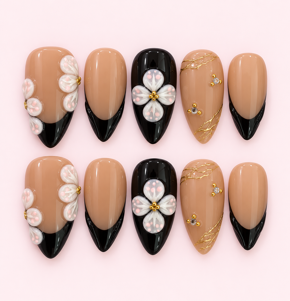 Blossom Black French Tip Press-On Nails