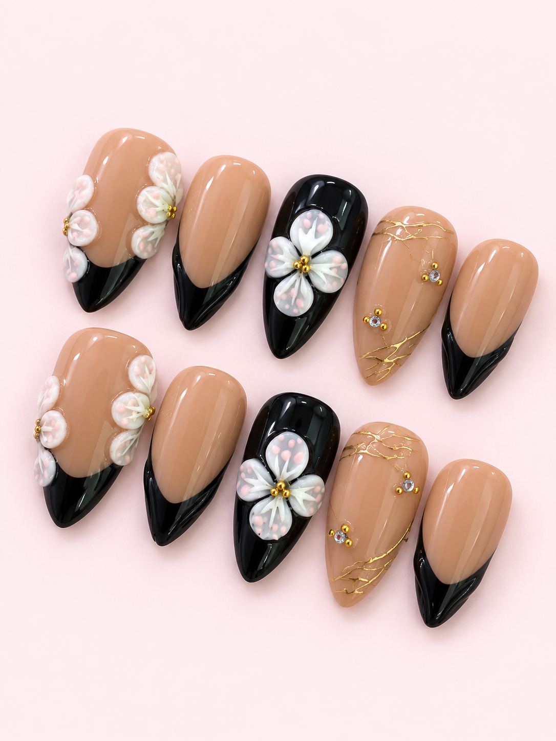 Blossom Black French Tip Press-On Nails
