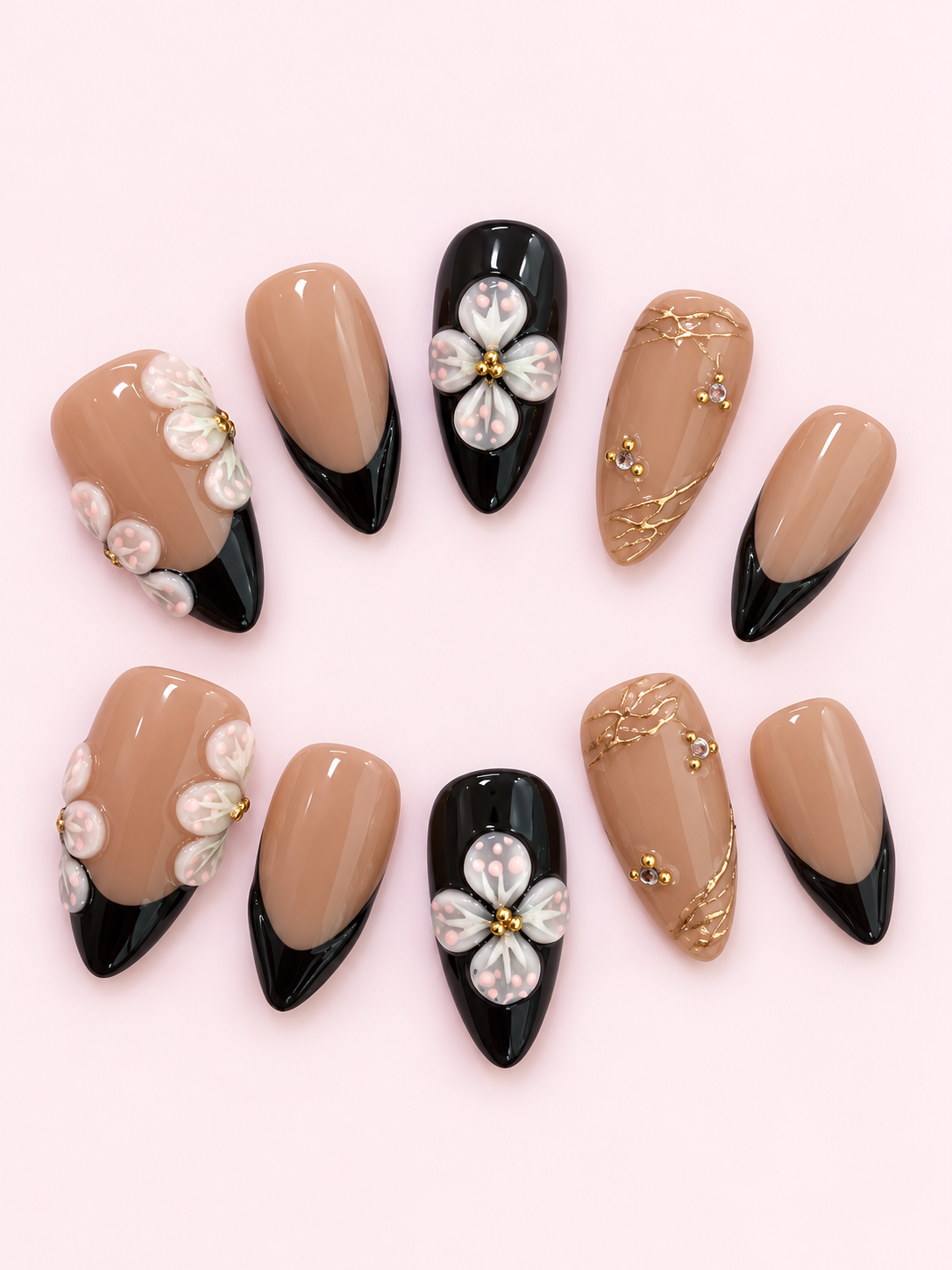 Blossom Black French Tip Press-On Nails